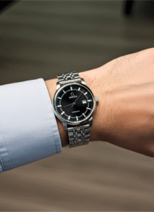 Omega Classic Silver Mechanical Watch with Skeleton Back (Black)