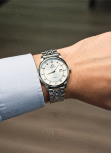 Omega Classic Silver Mechanical Watch with Skeleton Back (White)