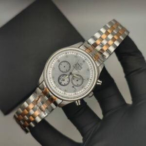 “Omega Silver Two Tone Royale Automatic Watch with Skeleton Back (White)”